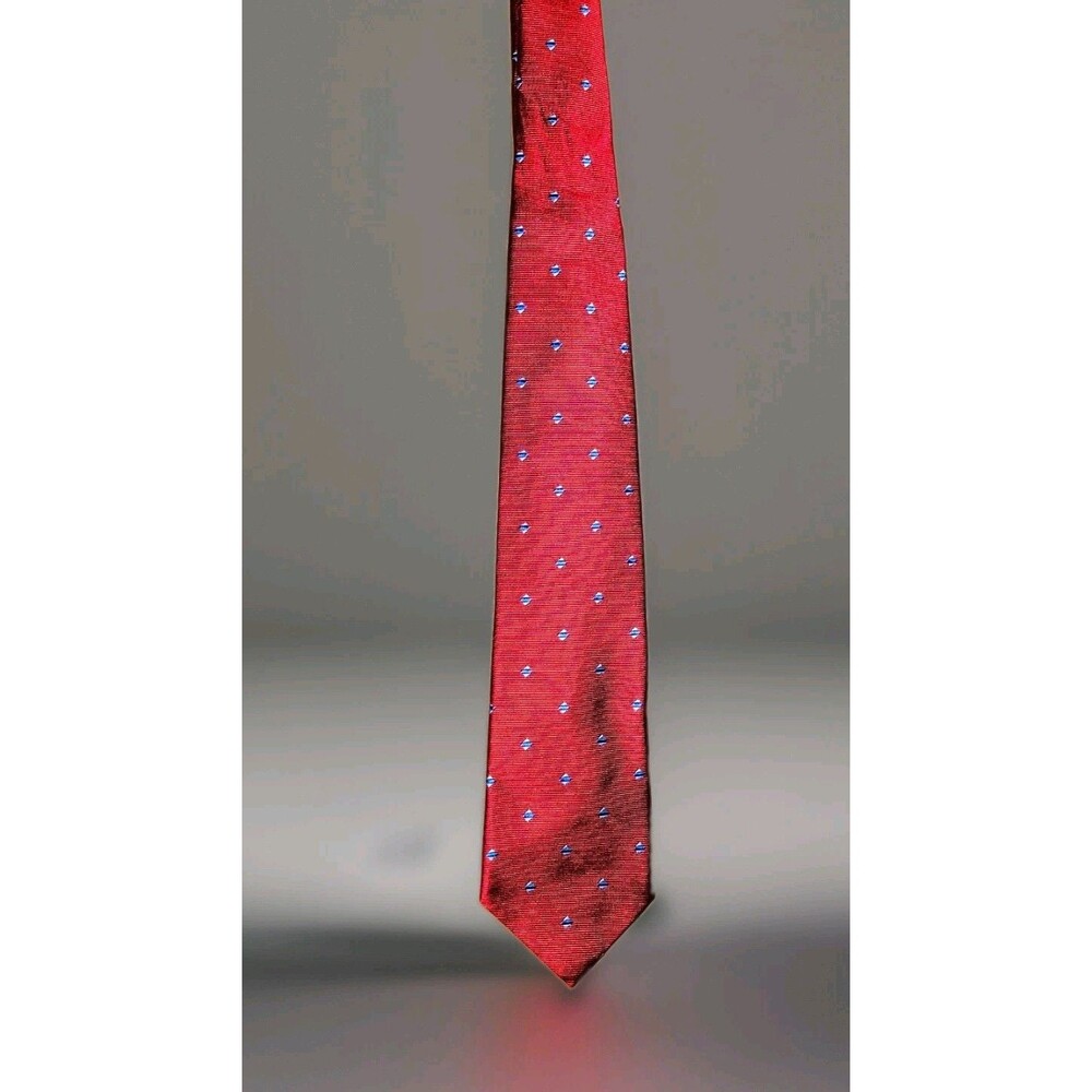Brooks Brothers Makers Red Silk Tie Blue Geometric Diamond Mens Necktie Classic